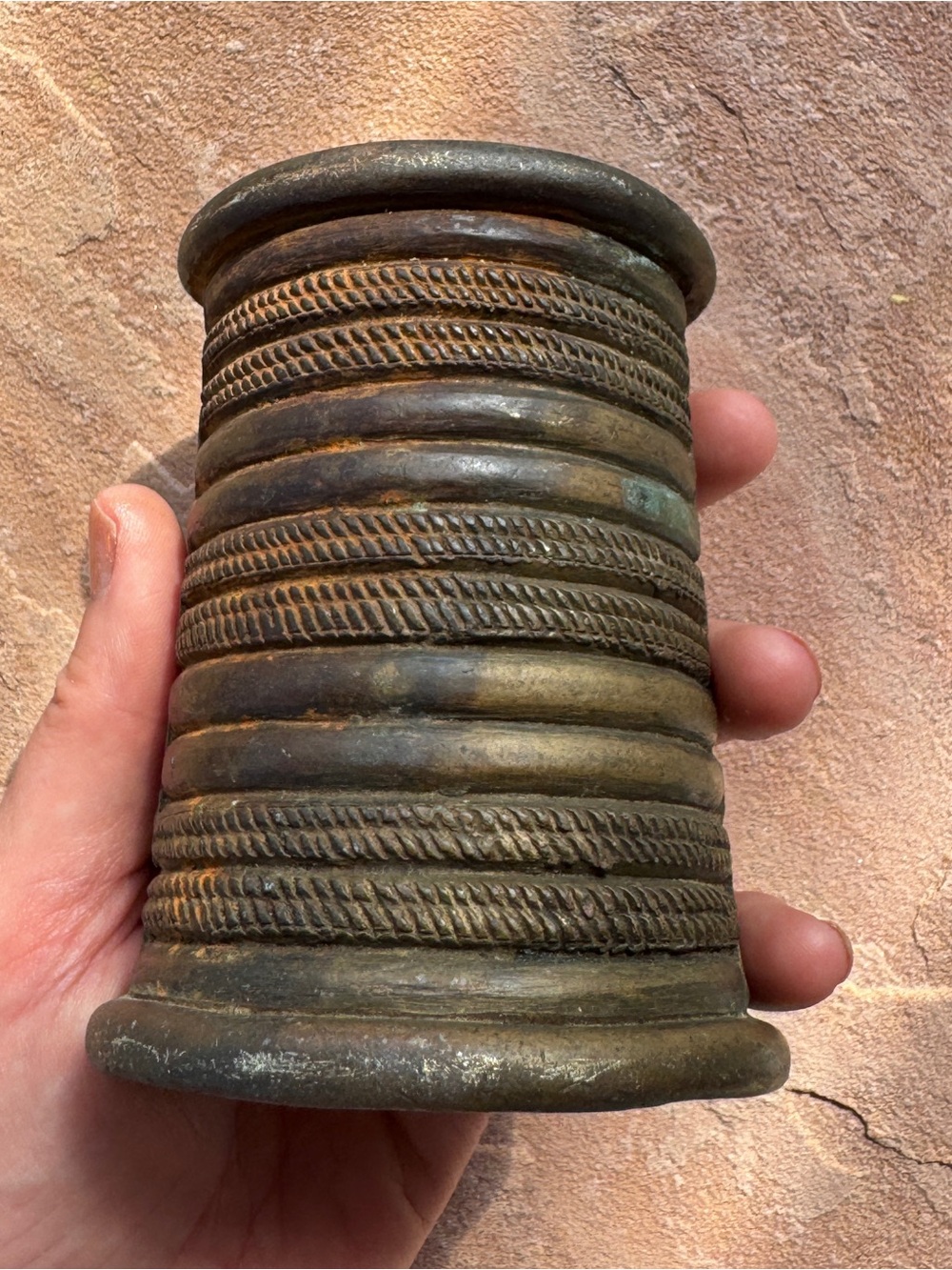 African Lost Wax Cuff Burkina Faso Bronze Wide Statement Currency Bracelet 332g - Picture 13 of 17